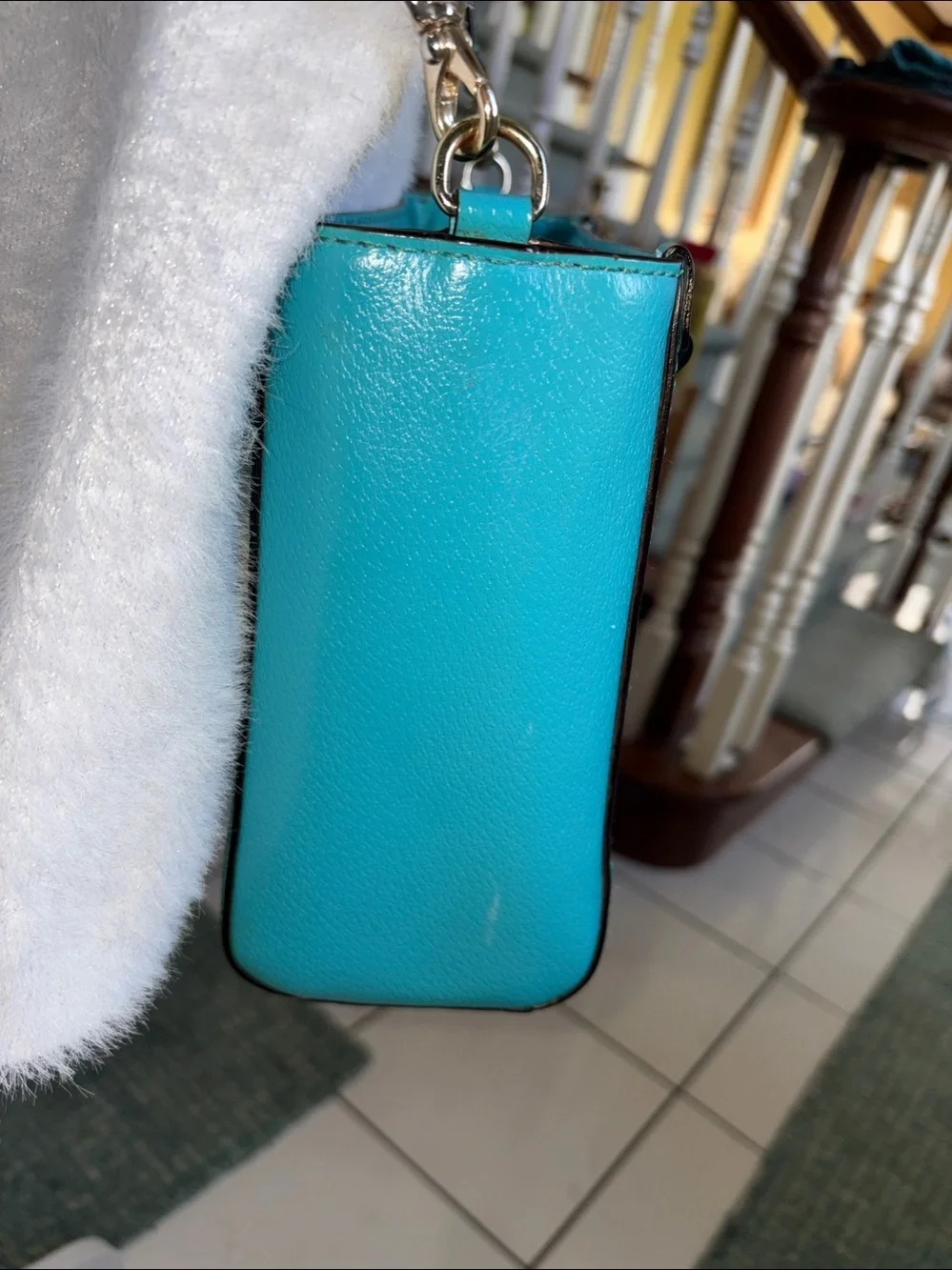 kate spade crossbody bag  satchel  Leather turquoise 3 compartment  gold tone